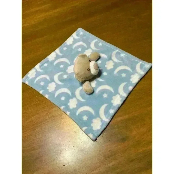 Light Blue Moon Stars Baby Lovey Brown Bear Plush Security Blanket 15 inch - Picture 3 of 6